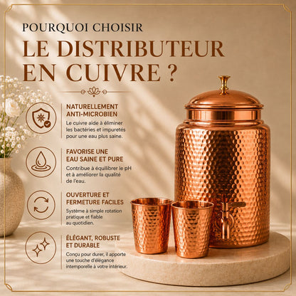 Distributeur d'Eau Cuivre Pur 99,9% – Ayurvédique & Artisanal